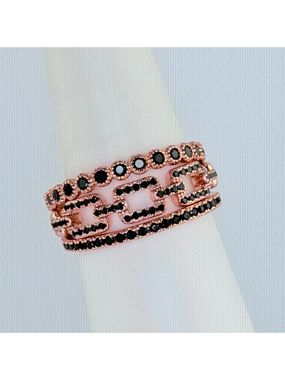 Bomb Party 3 pc Ring Size 11 Black Onyx on Rose Gold BORG Links (No Bag)